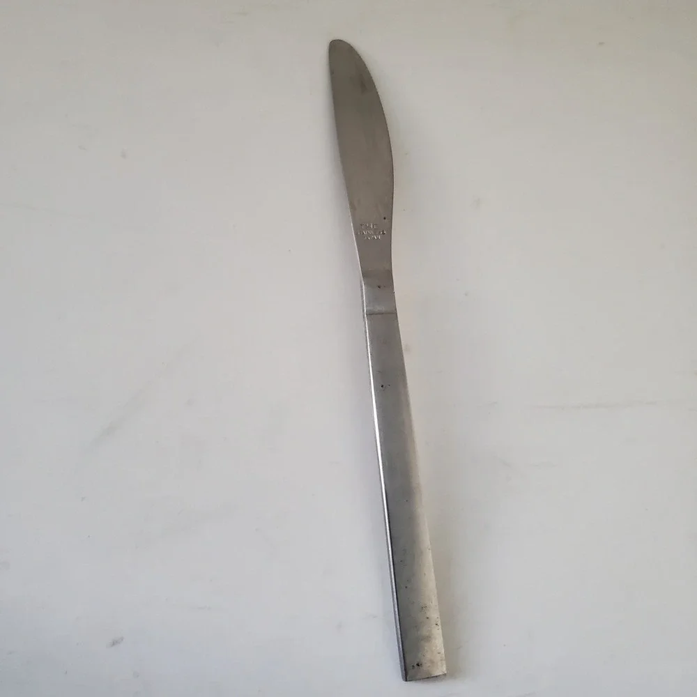 Vintage THC Stainless Japan Dinner Knife MCM Modern Square Handle FlatwareSilver